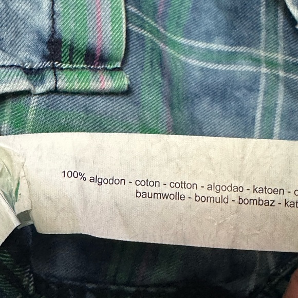 Zip Code 1992 Zara Men’s Blue Green Plaid Distressed Button Down Shirt Medium - Picture 6 of 6